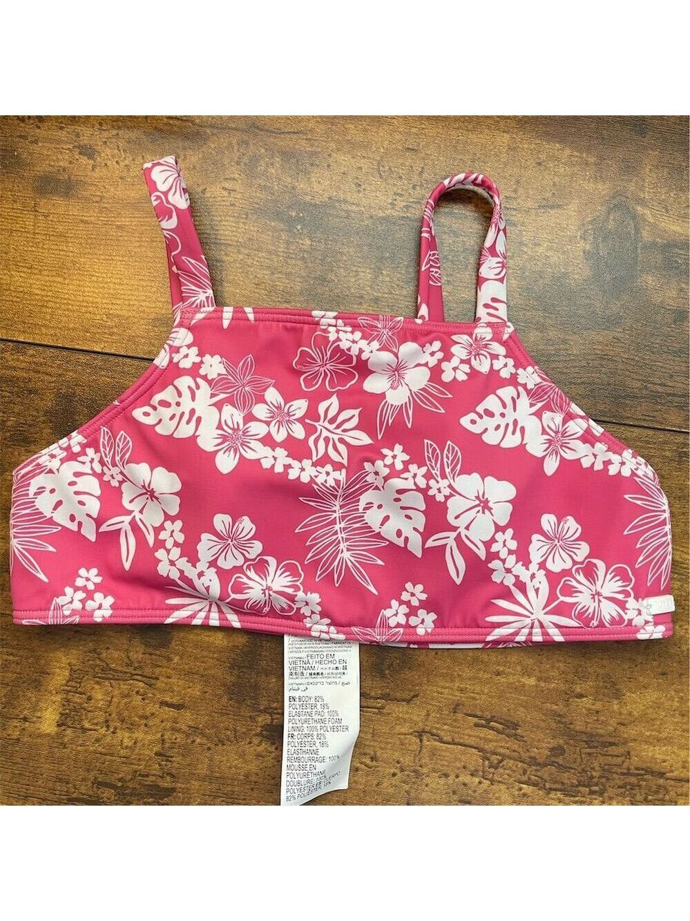 Roxy Girls Crop Bikini Top Size 12 Pink Floral Aloha Theme